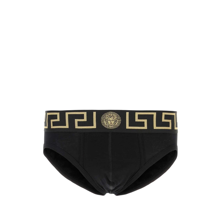Black Stretch Cotton Brief Set Blackgoldgreekkey 1.outer Fabric:elastane Intimo - Men
