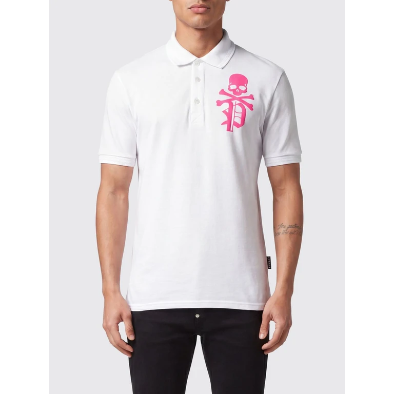 Short-Sleeve Cotton Polo Shirt with Skull Print and Logo (AACCMTK6564PTE003N01)
