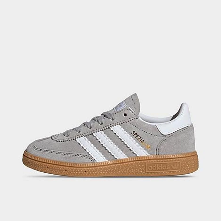 adidas Little Kids Originals Handball Spezial Casual Shoes in Grey Two/Cloud White/Gum Size: 1.0