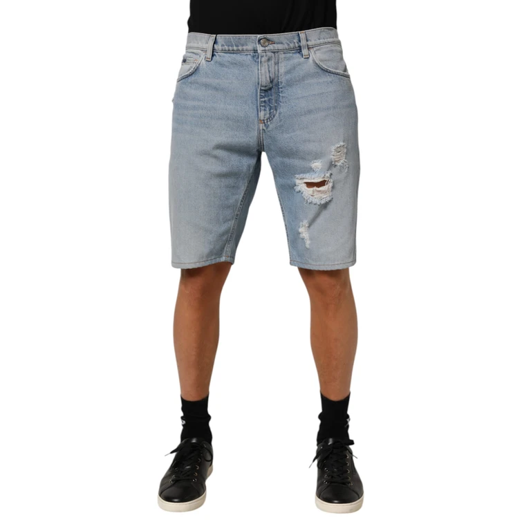 Dolce & Gabbana Blue Cotton Distressed Denim Bermuda Shorts - Men