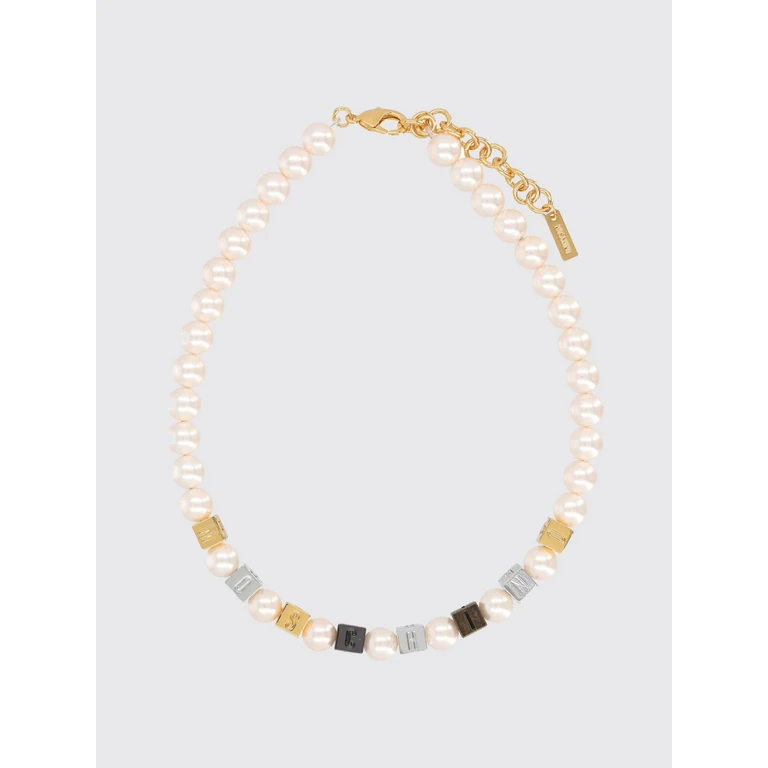 Metal Choker Necklace with Faux Pearls and Crystals (911984101888)