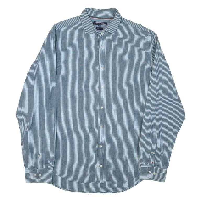 TOMMY HILFIGER Mens Shirt Blue Striped Long Sleeve 2XL