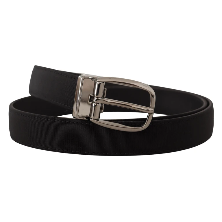 Dolce & Gabbana Black Grosgrain Leather Silver Logo Buckle Belt - Men