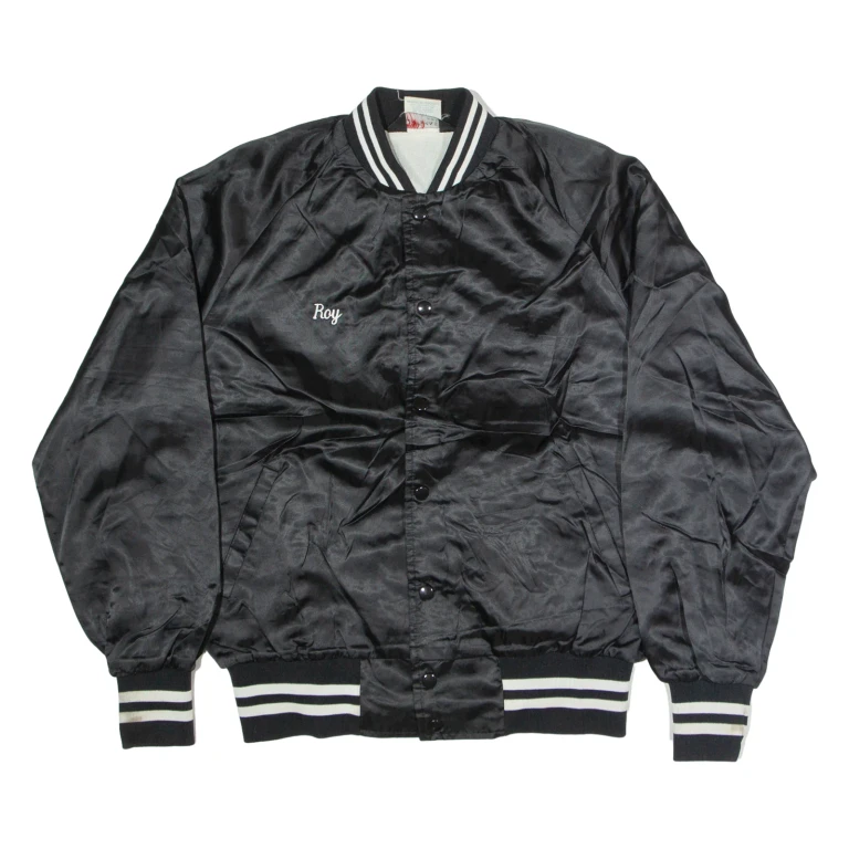 SPORTSMASTER Mens Varsity Jacket Black Nylon USA L