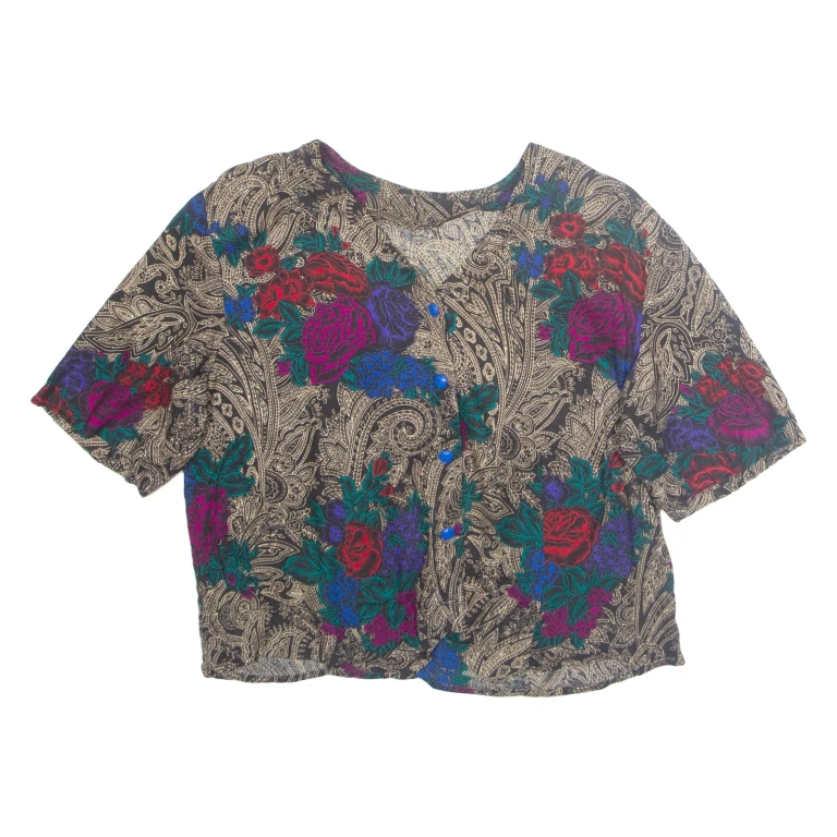 Womens Printed Blouse Brown V-Neck Floral M