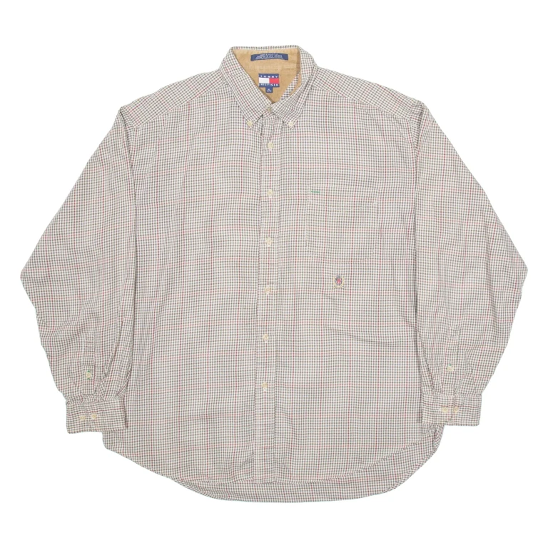 TOMMY HILFIGER Mens Shirt Brown Check Long Sleeve XL