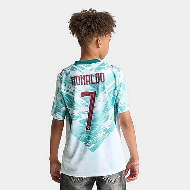 Big Kids Puma Portugal Away Ronaldo Jersey in White/Green Lagoon Size: Small