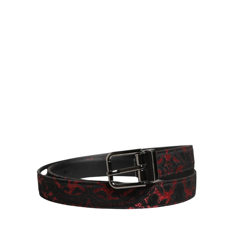 Black Red Polyester Silver Metal Buckle Belt And - Men