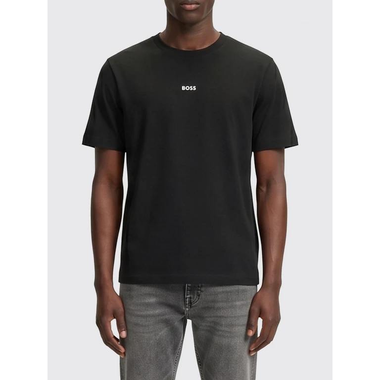 Crew Neck Stretch-Cotton T-shirt with Contrast Chest Logo (50473278001)