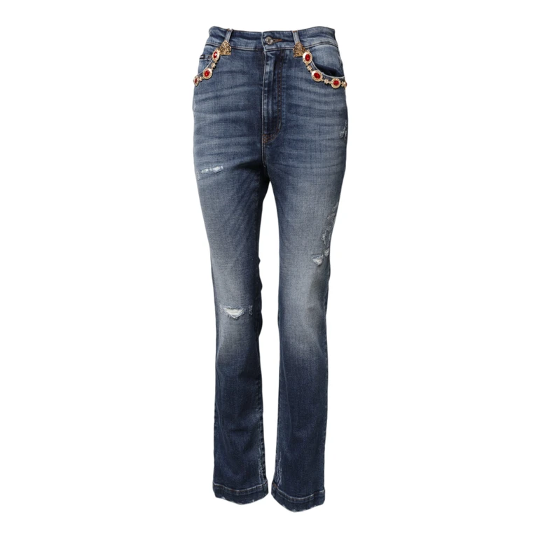 Dolce & Gabbana Blue Rhinestone Embellished Denim Jeans Cotton Elastane Clothing - Women