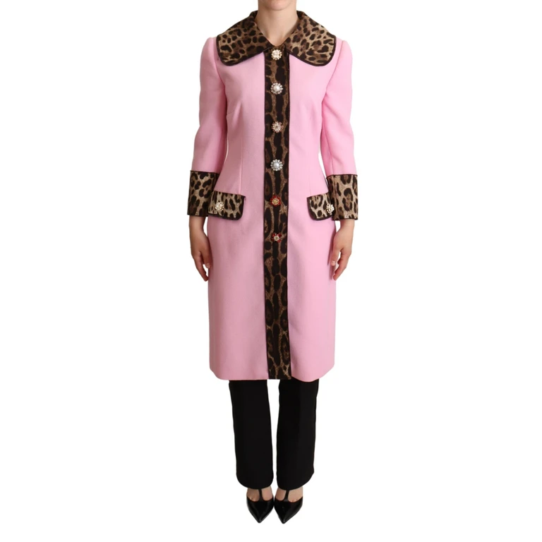 Dolce & Gabbana Pink Leopard Wool Trenchcoat Jacket Cotton Elastane Clothing - Women
