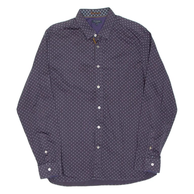 TED BAKER Mens Shirt Purple Spotted Long Sleeve L