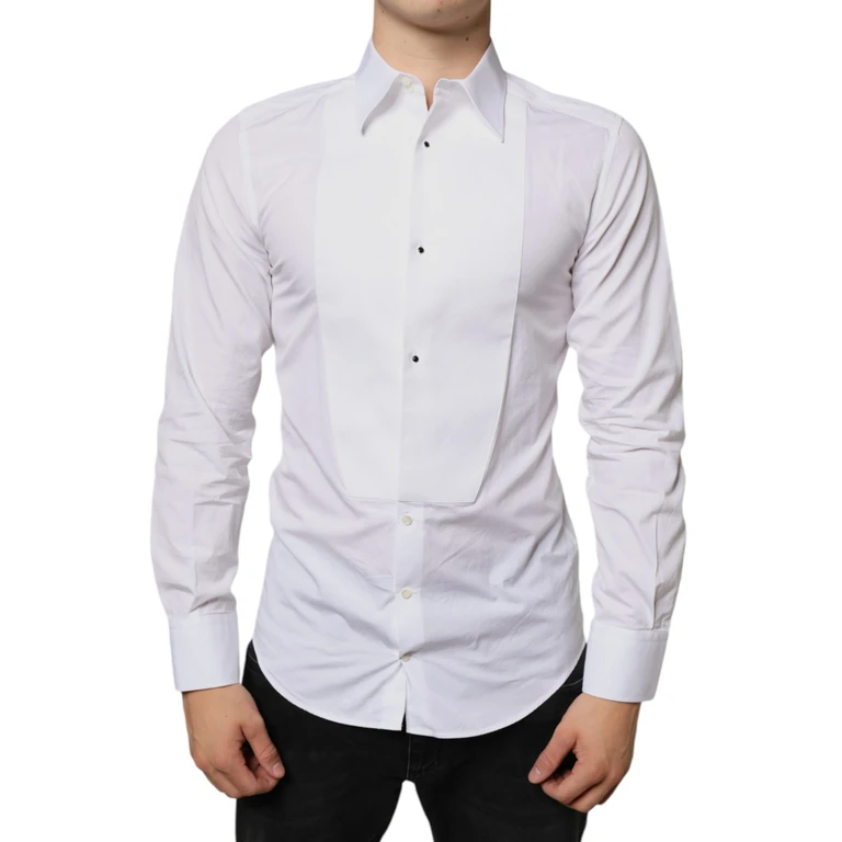 Dolce & Gabbana White Bib Cotton Poplin Formal Dress Shirt - Men