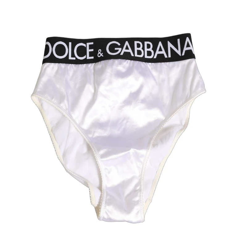 Dolce & Gabbana White Satin High-Waist Brief Logo Women Underwear Acetate Elastane Nylon Clothing - Women