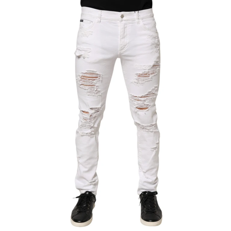Dolce & Gabbana White Distressed Ripped Denim Trouser Jeans Cotton Elastane - Men
