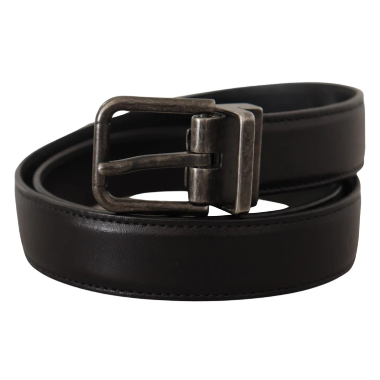 Dolce & Gabbana Black Calf Leather Logo Metal Buckle Belt - Men