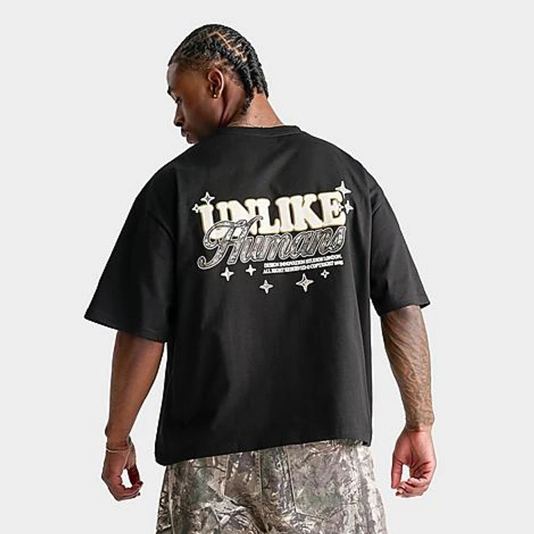 Unlike Humans Men's Steel Loose Cropped T-Shirt in Black/Camo Size: Small