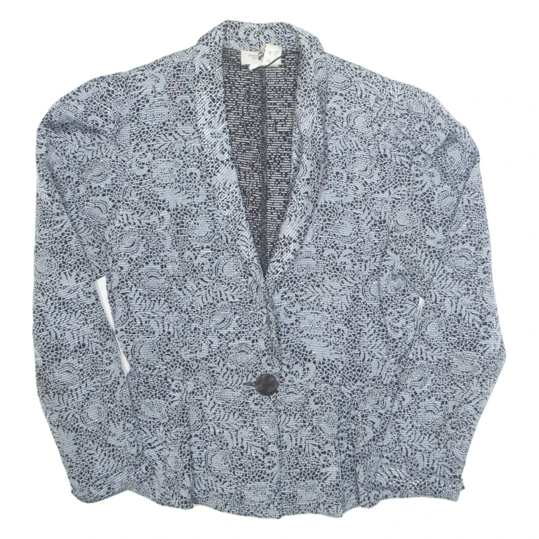 Womens Printed Shirt Grey V-Neck Long Sleeve 90s Viscose Crazy Pattern S