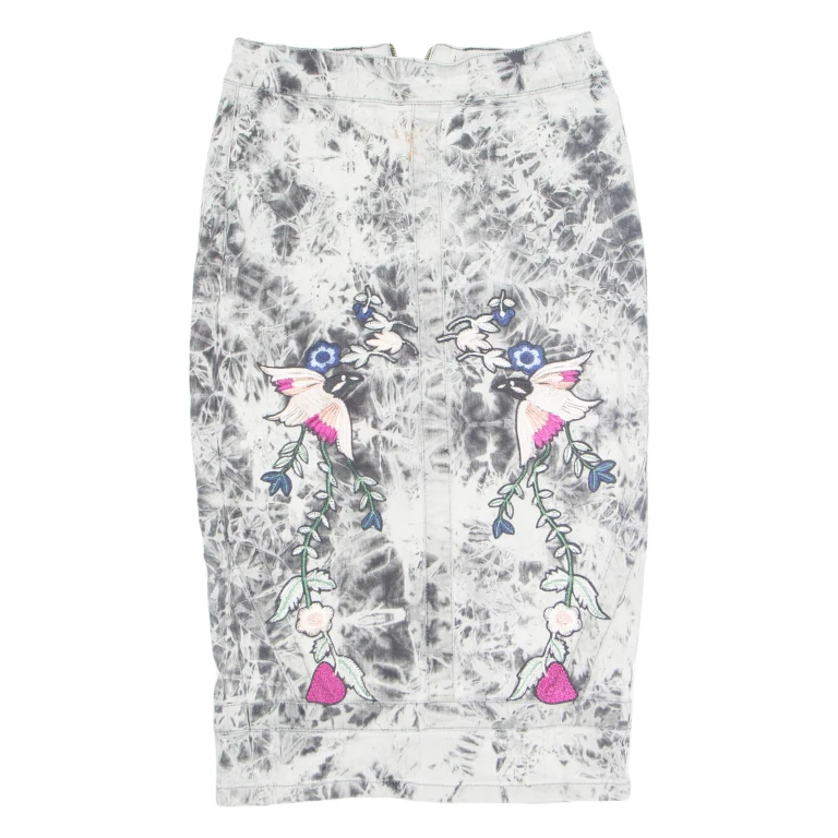 IORANE Womens Pencil Skirt Black Knee Length Denim Crazy Pattern M