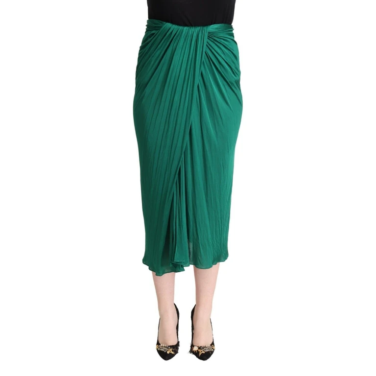Dolce & Gabbana Dark Green High Waist Midi Pencil Cut Pleated Skirt Viscose - Women