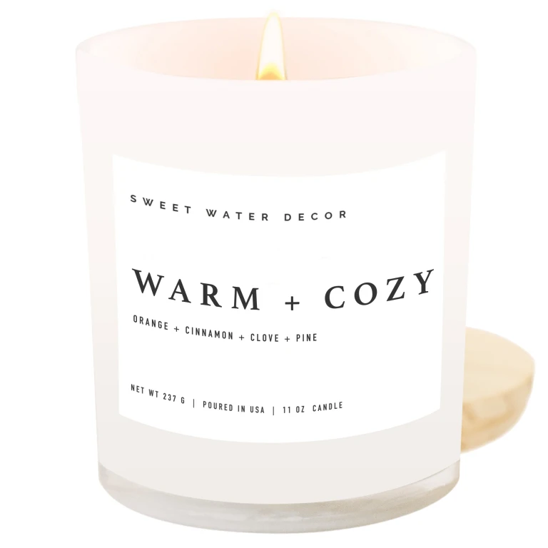 Warm and Cozy Soy Candle - White Jar - 11 oz