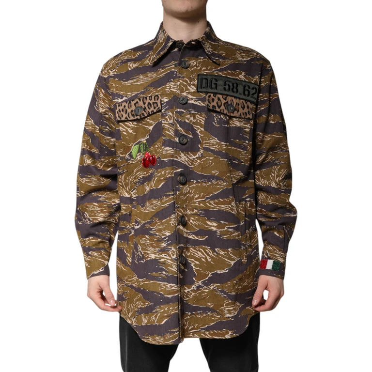 Dolce & Gabbana Brown Leopard Cotton Collared Coat Jacket Clothing - Men