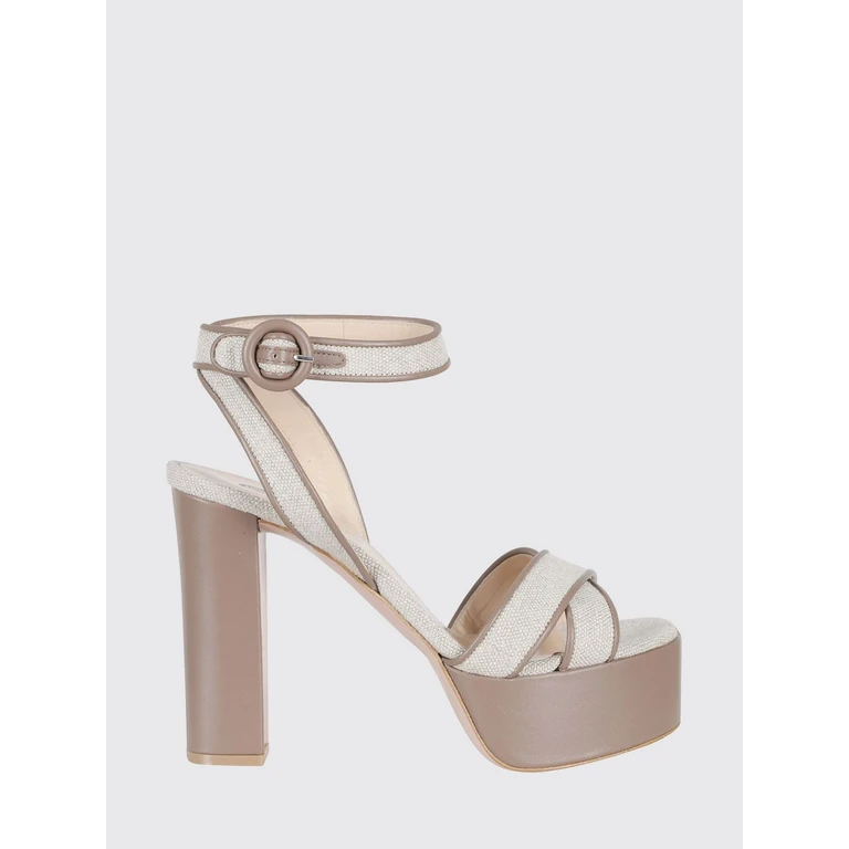 Luanda Leather Platform Sandals with High Block Heel (LUANDAARGENTOMARRONE)