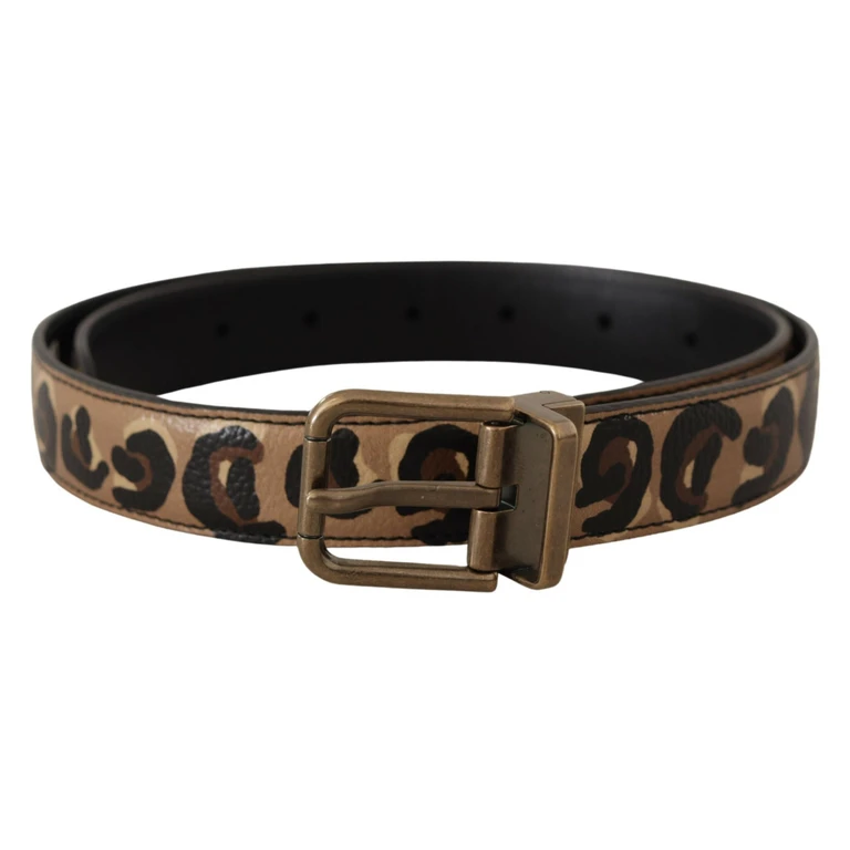 Dolce & Gabbana Brown Leather Leopard Print Bronze Metal Buckle Belt - Women