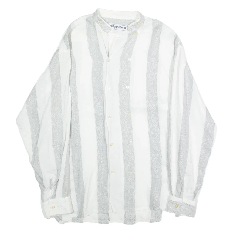 CHARLES VILLIERS Womens Printed Shirt White Long Sleeve Striped XL