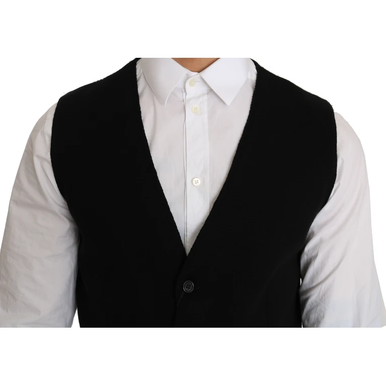 Dolce & Gabbana Black Cotton Dress Woven Waistcoat - Men