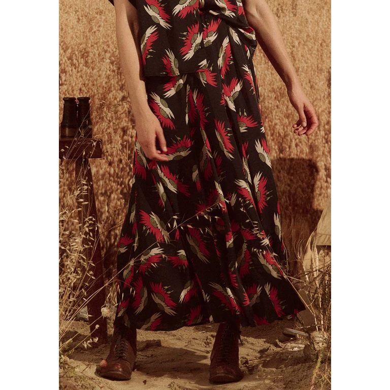 Skirt Godet Navy-Birds-Paradsise - NAVY BIRDS PARADSISE / 2-M