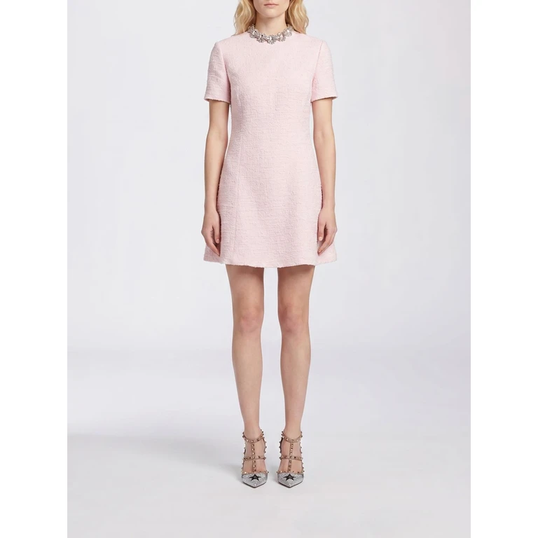 A-Line Tweed Mini Dress with Rhinestone Embellishment (VAKH1A995FE)