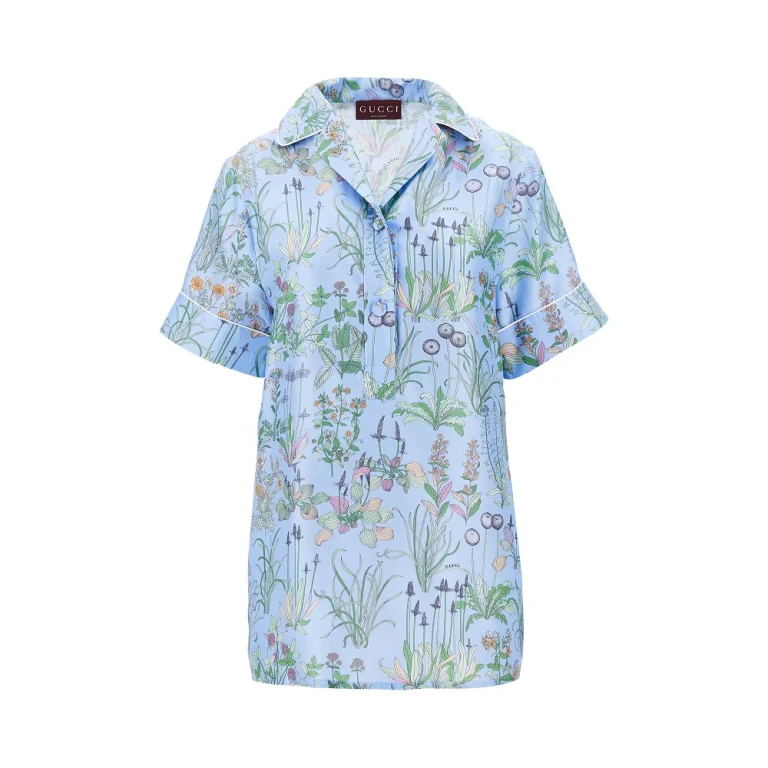 Camicia Gucci da donna in twill di seta con stampa floreale, taglia 40