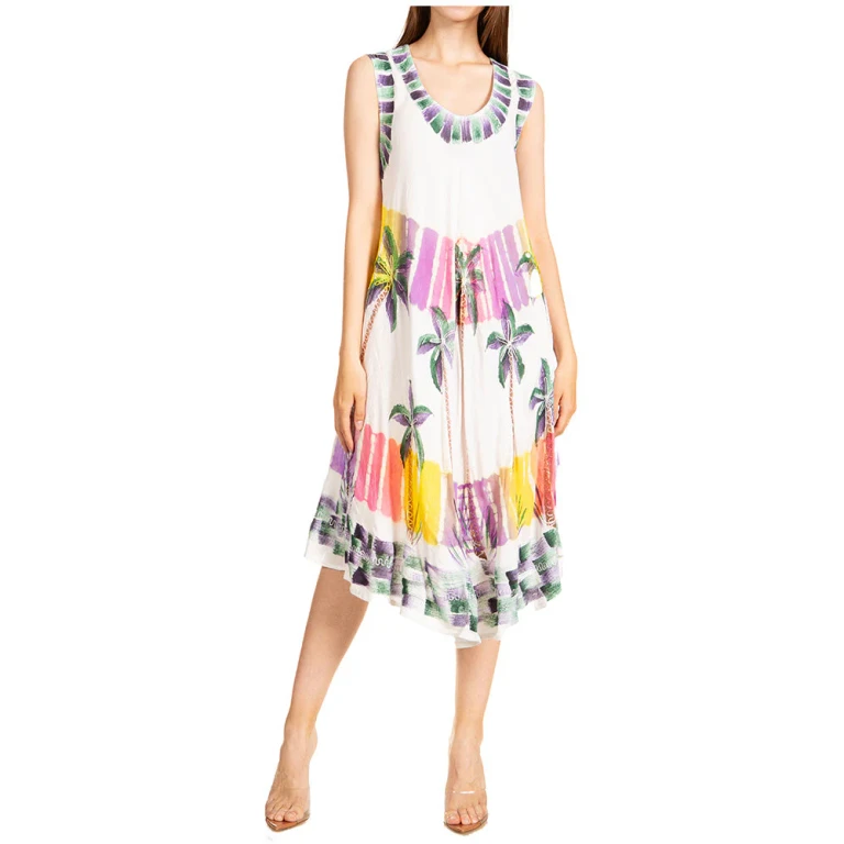 Sakkas Palm Tree Tie Dye Caftan Dress / Cover Up