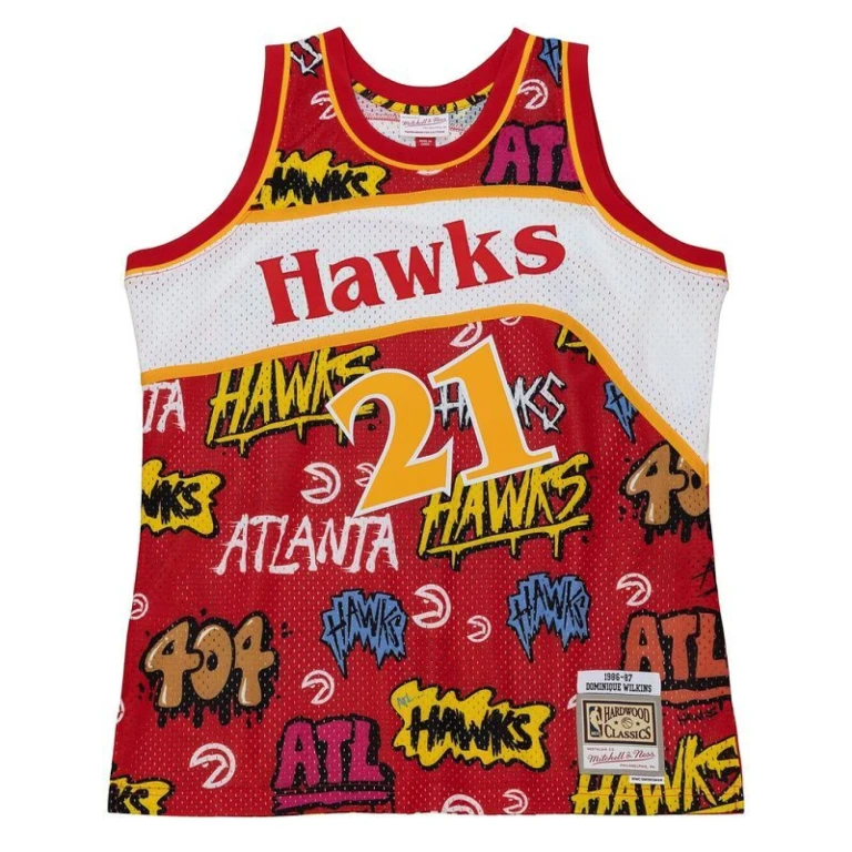 Men's Slap Sticker Swingman Jersey Hawks 1986 Dominique Wilkins Jerseys
