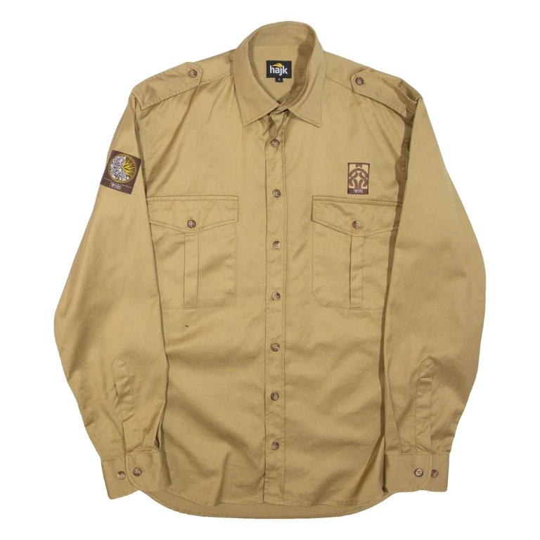 HAJK Mens Worker Shirt Beige Long Sleeve S