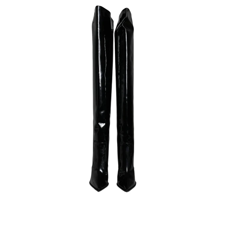 Dolce & Gabbana Black Patent Leather Knee High Boots Shoes - Women