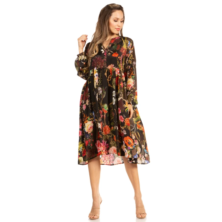 Look Chic in Sakkas Jules Women's Long Sleeve Floral Midi Dress