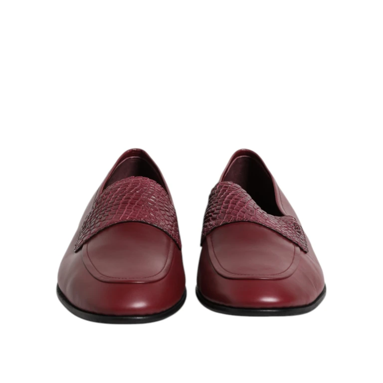 Dolce & Gabbana Burgundy Calfskin Leather Formal Slip On Shoes Caiman - Men