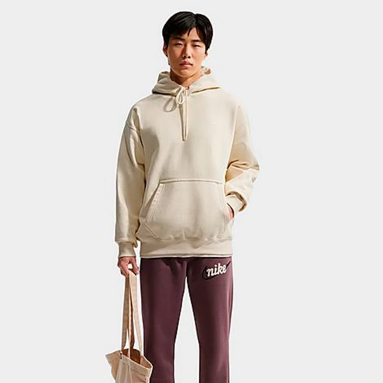 Nike Men's Solo Swoosh Fleece Pullover Hoodie in Coconut Milk/White Size: XS