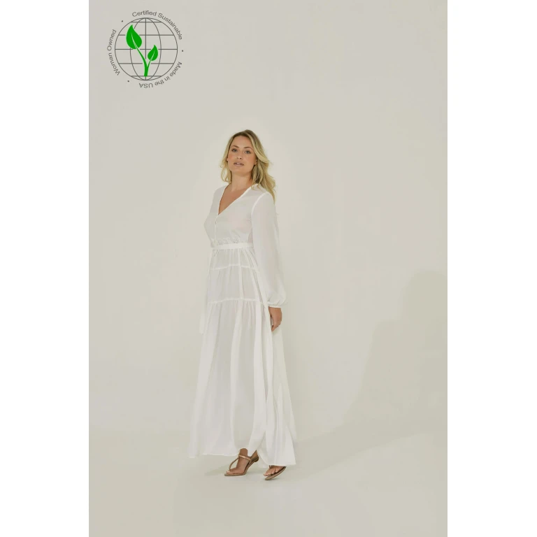 White French Chiffon Long Sleeve Maxi Dress