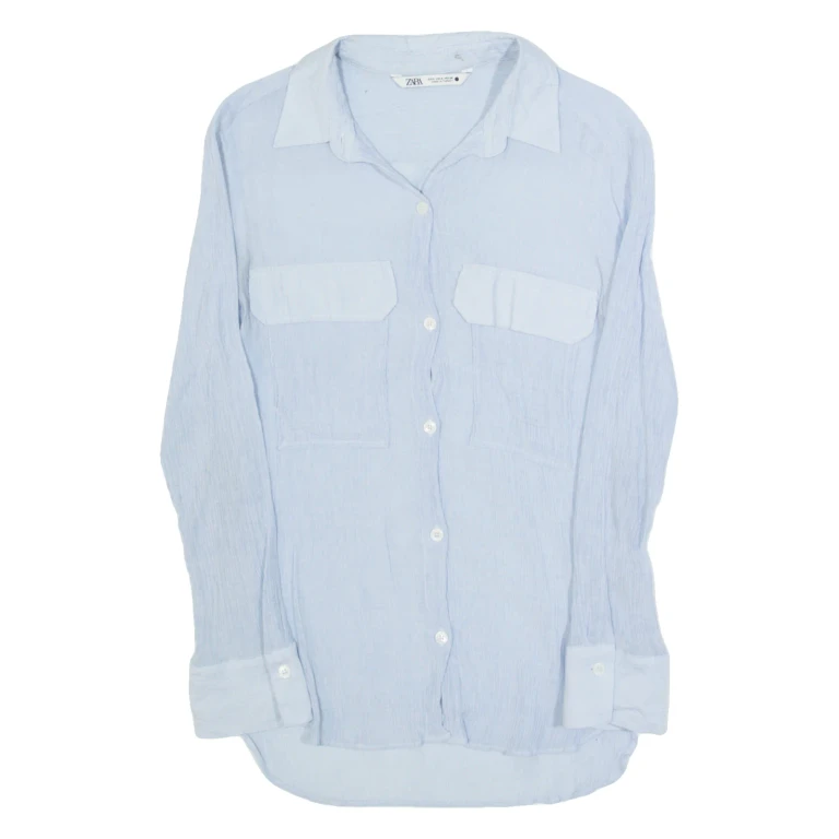 ZARA Womens Shirt Blue Collared Long Sleeve S