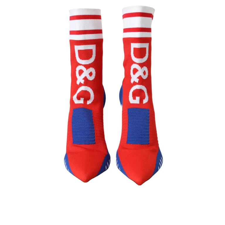 Dolce & Gabbana Red Blue Stretch Sock Style Ankle Boots Logo Shoes Polyester Leather - Women