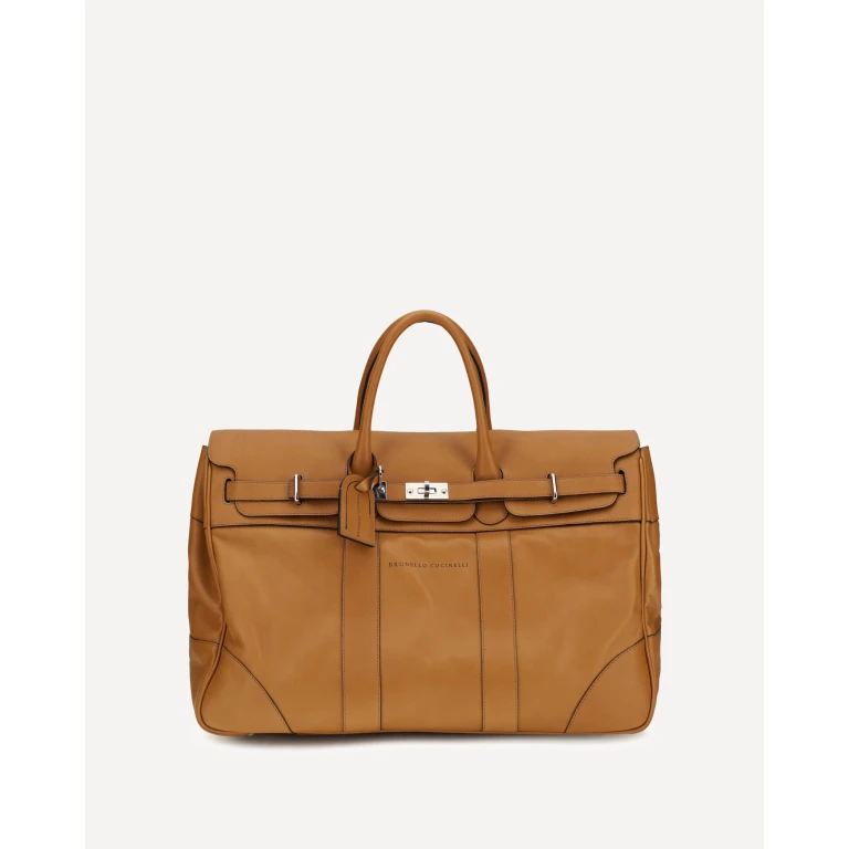 BRUNELLO CUCINELLI Leather Travel Bag with logo Male UNI