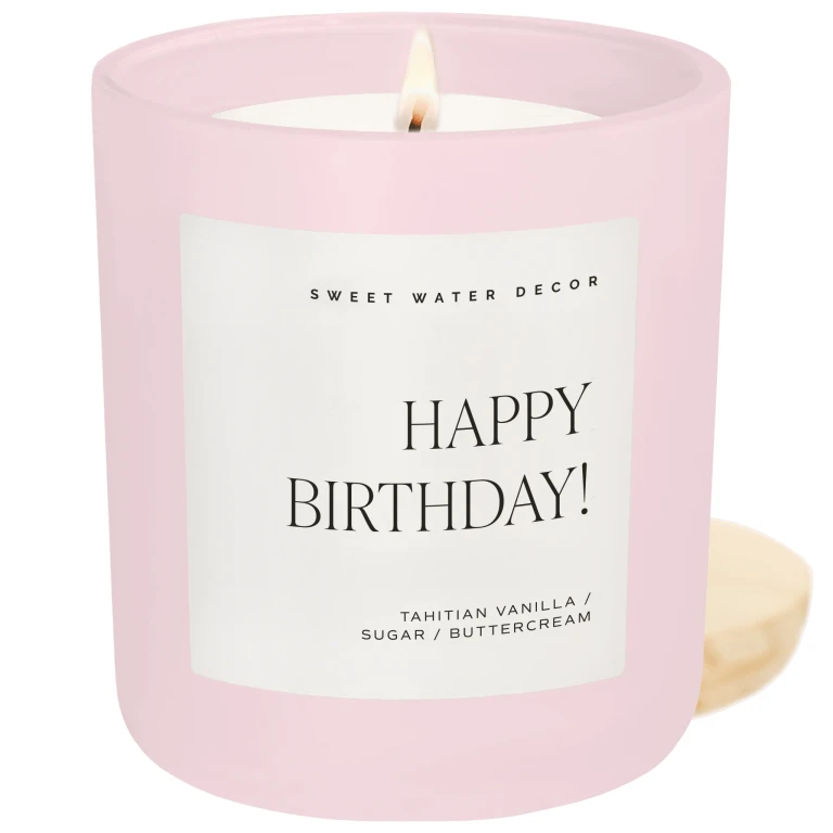 Happy Birthday Soy Candle - Pink Matte Jar - 15 oz (Vanilla Buttercream)