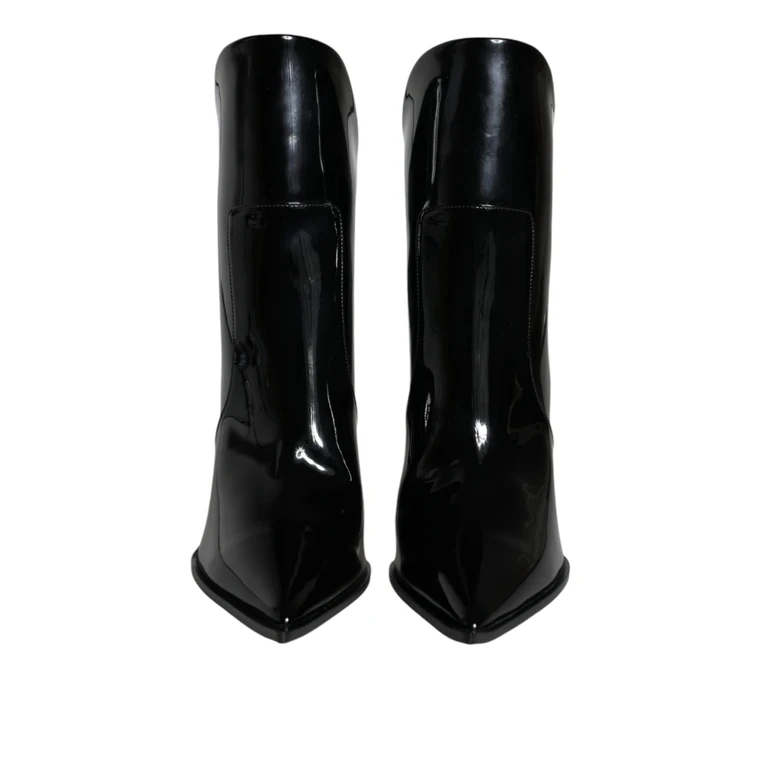 Dolce & Gabbana Black Patent Leather Pointed Ankle Boots Shoes - Women