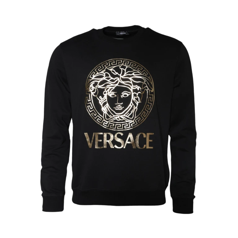 Black Medusa Fleece Cotton Crew Neck Sweatshirt Sweater Clothing - Men
