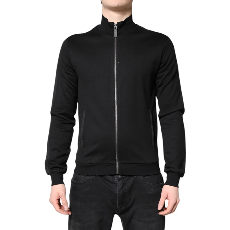 Dolce & Gabbana Black Cotton Logo Full Zip Men Bomber Jacket Nylon Virgin Wool Clothing - Men