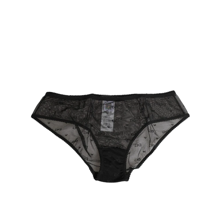 Black Sheer Mesh Lace Polka Dot Logo Underwear Polyamide Clothing - Women