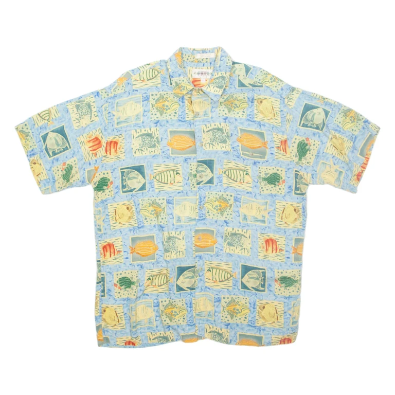 CAMPIA Mens Hawaiian Shirt Blue Crazy Pattern L